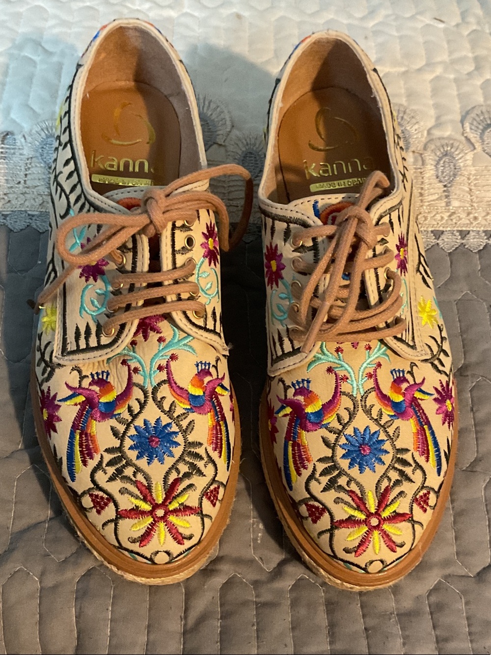 Kana Cream Embroidered Bird & Floral Lace-Up Shoes Exc.
Sundance